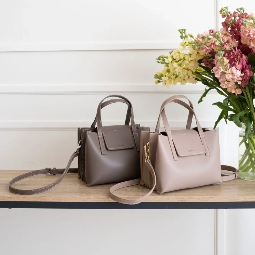 😍 NEW COLOR * Stella Mini Satchel Bag - Genuine Leather - Wood Berry - Picture 8 of 13